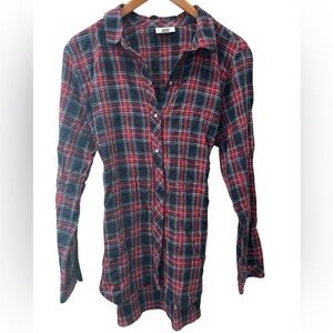 J Jill plaid button down shirt. Size Medium. Long too with a waist tie.